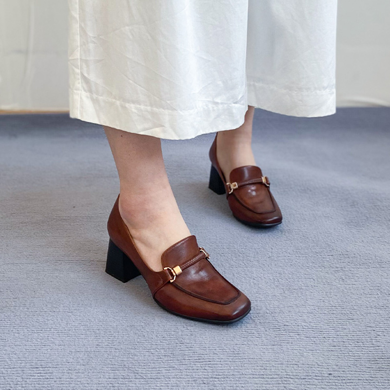 德国Caprice时尚中高跟乐福鞋