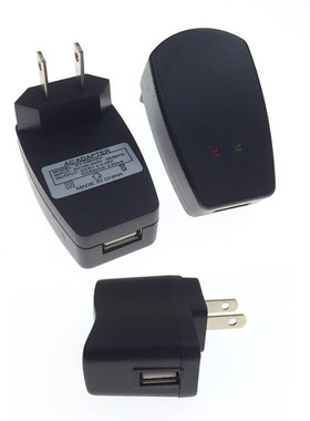 USB充电器5v500mA1000M侧美规二脚扁插头指示灯手机Mp3/4/5充电头