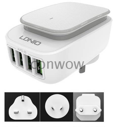 LDNIO 5V4.4A多功能英标欧规澳洲美规插头4口USB充电器 带夜灯