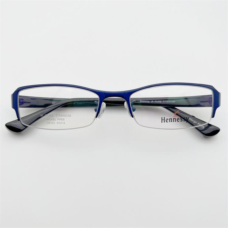 珍藏孤品外贸原单蓝色超轻纯钛镜框TR90防过敏镜腿半框眼镜架男女