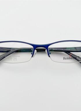 珍藏孤品外贸原单蓝色超轻纯钛镜框TR90防过敏镜腿半框眼镜架男女