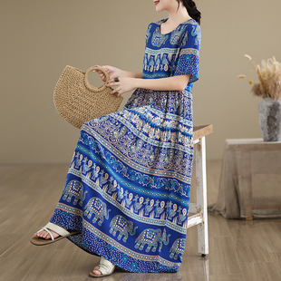 长裙外穿 宽松显瘦人造棉连衣裙家居大码 2026新款 碎花棉绸睡裙夏季