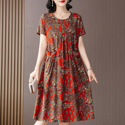 【热销爆款】棉绸碎花妈妈连衣裙