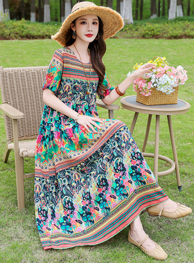 2025初夏穿搭新款高档棉绸连衣裙今年流行爆款沙滩裙波西米亚长裙