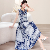 2025初夏穿搭新款 无袖 高档棉绸连衣裙海边度假三亚沙滩裙漂亮大摆