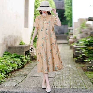 妈妈装 新款 女士盘扣 圆领宽松大气棉绸旗袍中长裙2026夏季 新中式