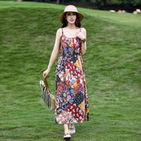 2026 New Summer style: Stunning and high-end cotton silk halter dress, floral print dress, Mom's beach vacation dress thumbnail 8