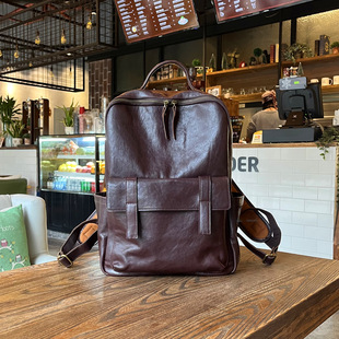 狼道：真皮头层牛皮多功能商务通勤双肩包大容量电脑背包行李包