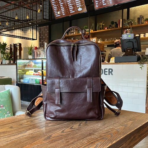 狼道多功能商务真皮头层牛皮背包
