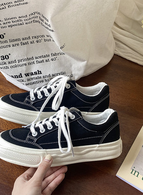 Mistery厚底小白鞋女潮ins百搭学院风帆布鞋ins溶解鞋子增高小众