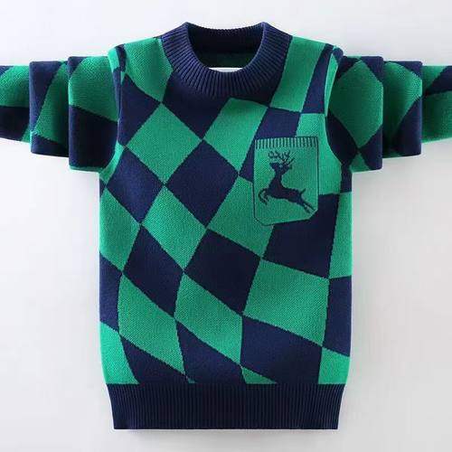 男童中童毛衣新款2024针织衫中大童洋气韩版加绒加厚秋冬装