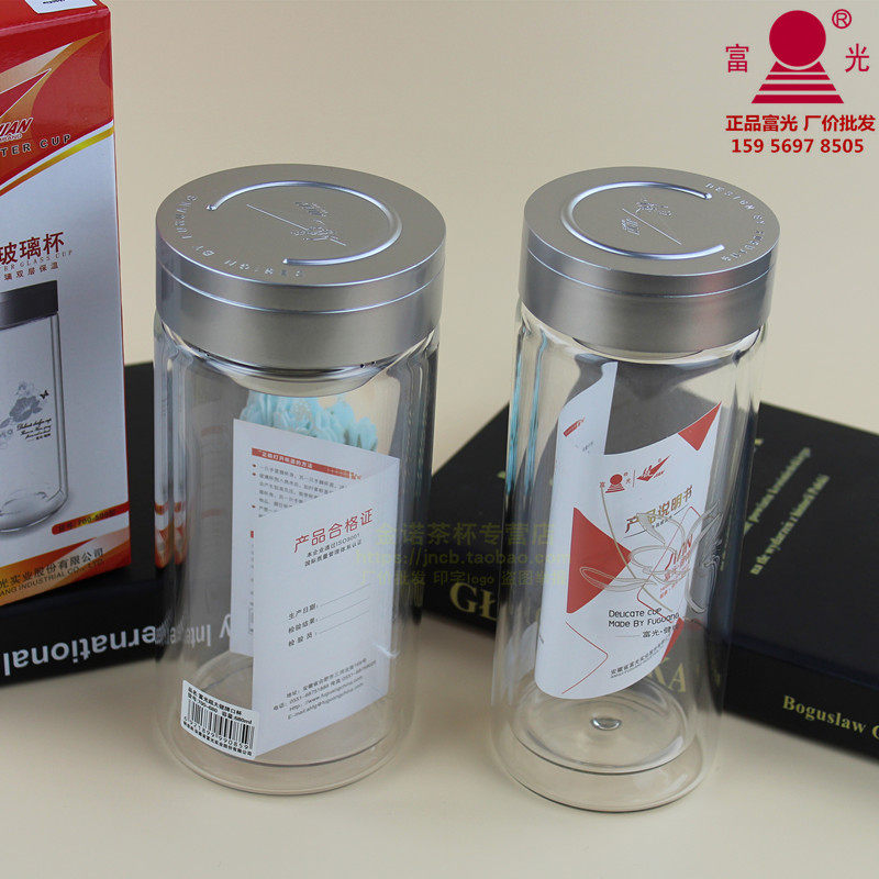 富光泡茶印字双层玻璃杯图片