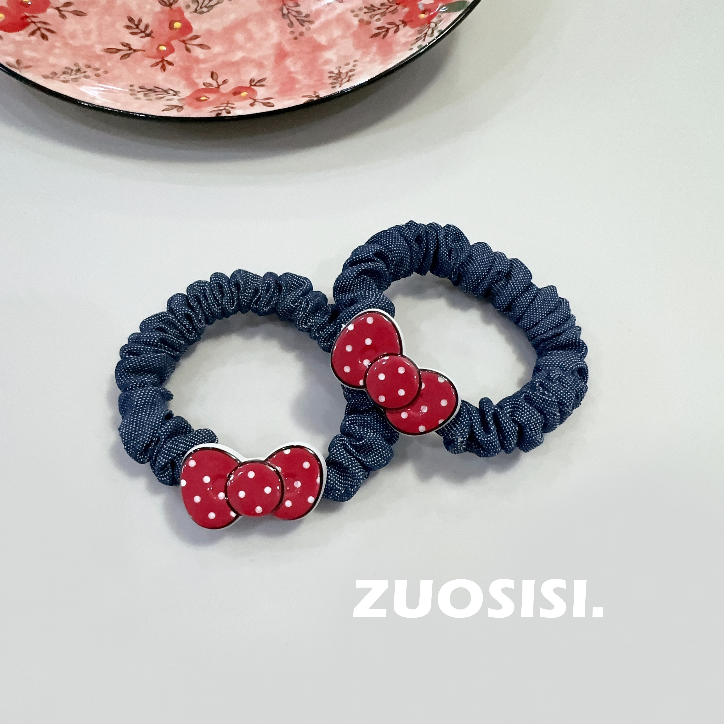ZUOSISI牛仔布儿童细肠圈 宝宝波点蝴蝶结发圈耐用皮筋一对装,童装/婴儿装/亲子装,发饰,淘宝优惠券,粉丝福利购,淘宝优惠卷