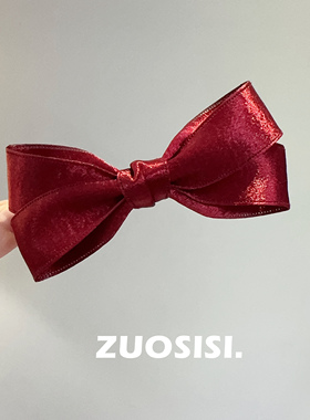 ZUOSISI元旦新年儿童红色蝴蝶结发夹 女童简约复古头发饰