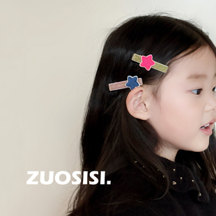 新年原创小众儿童节日发饰 女童撞色五角星不对称发夹 派对头饰