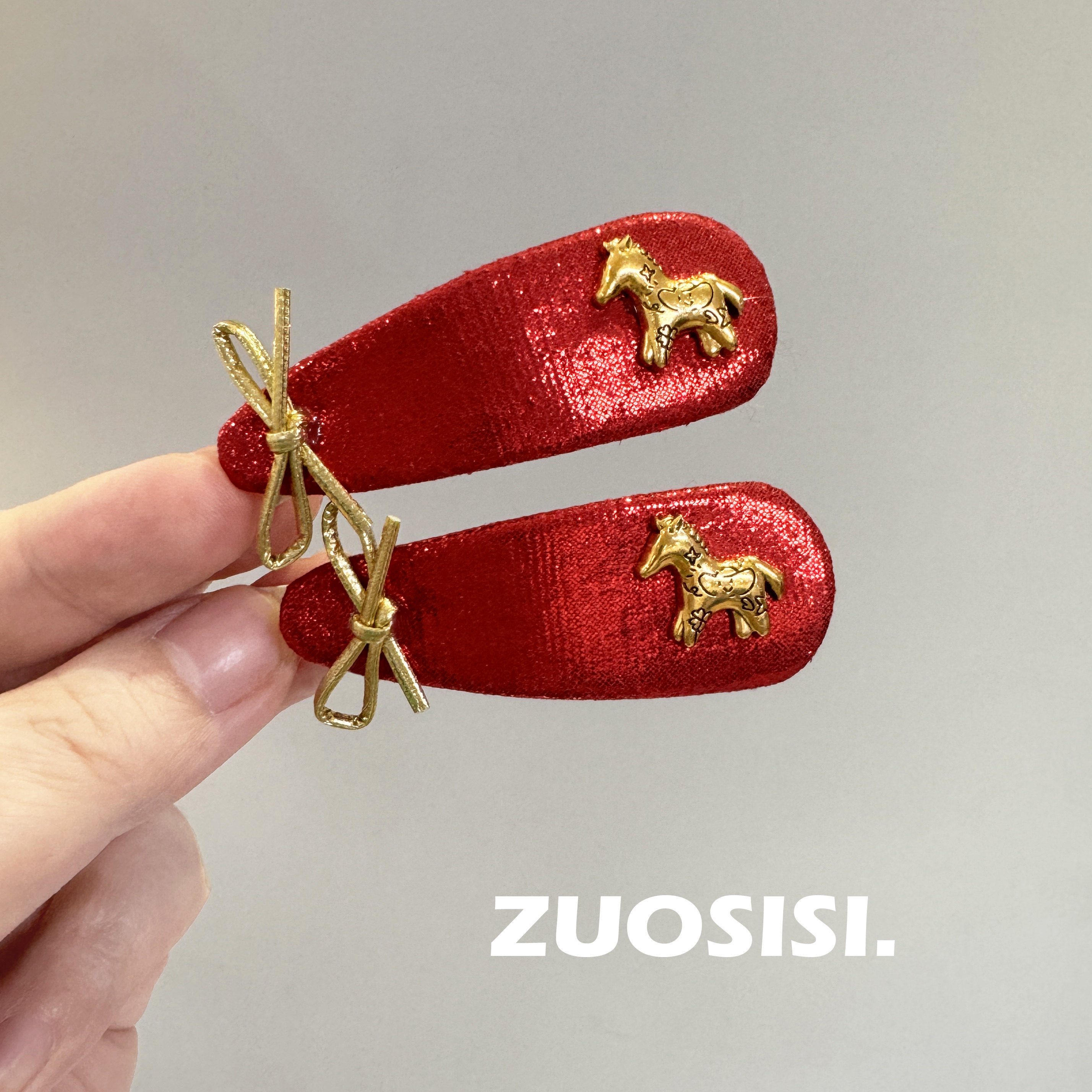 新年喜庆红色儿童发饰 女宝小马生肖发夹 女童吉祥头饰