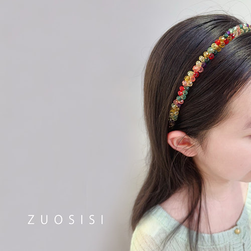 女童公主彩色仿水晶发箍 儿童串珠细发箍
