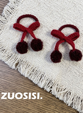 新年元旦红色针织蝴蝶结儿童发饰 女宝发夹 双丸子头皮筋发圈