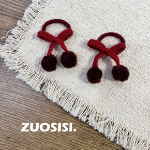 新年元旦红色针织蝴蝶结儿童发饰 女宝发夹 双丸子头皮筋发圈