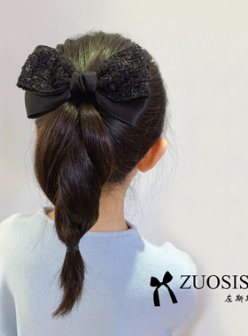 小香风春季儿童发饰 宝宝黑色蝴蝶结皮筋 女童高级感肠圈头绳发圈