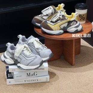 厚底老爹鞋女春夏季2025新款复古灰色双鞋带歪头小众休闲运动鞋子