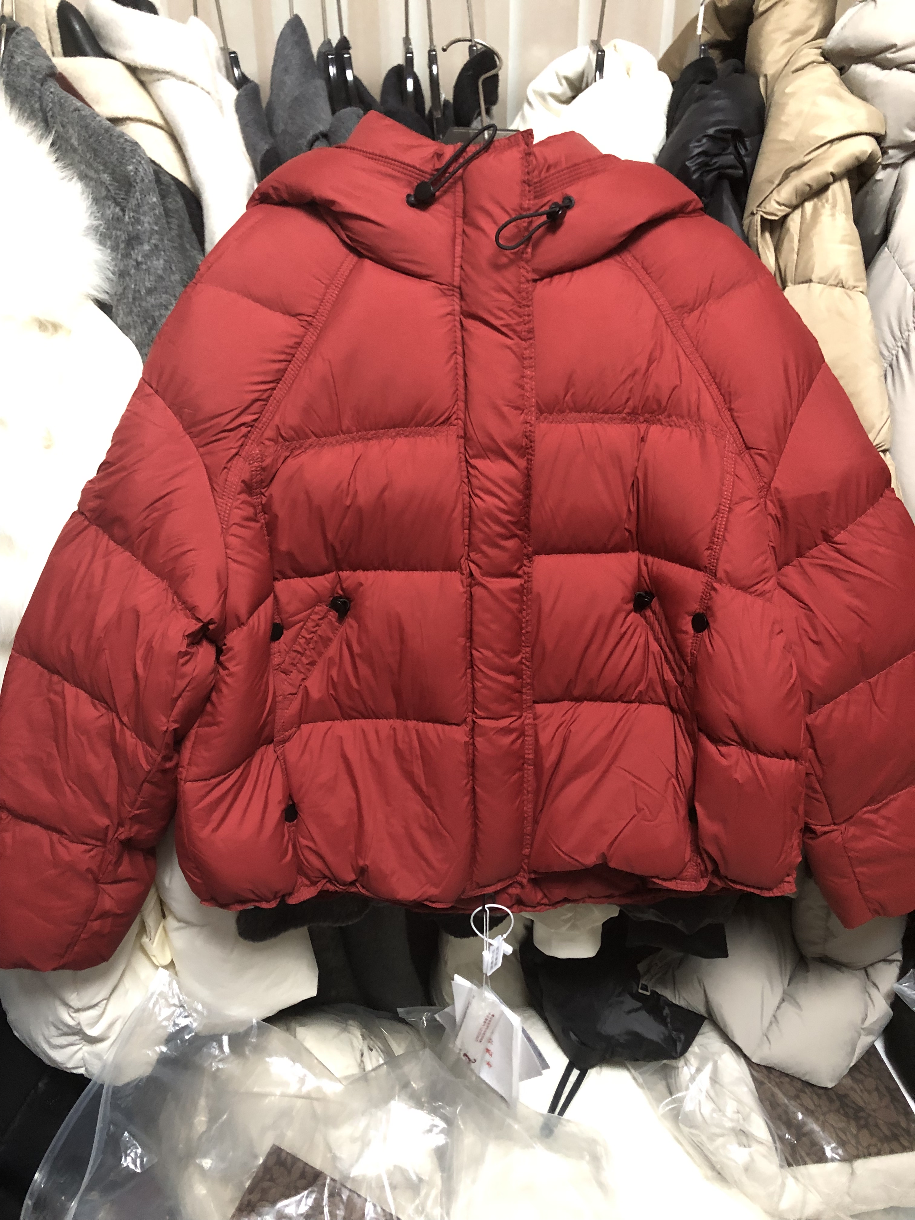 爆款红90云朵绒连帽磁吸门襟短羽绒服