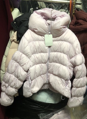 开包实拍浅紫色韩版宽松显瘦百搭连帽羽绒服女短款长衣袖外套