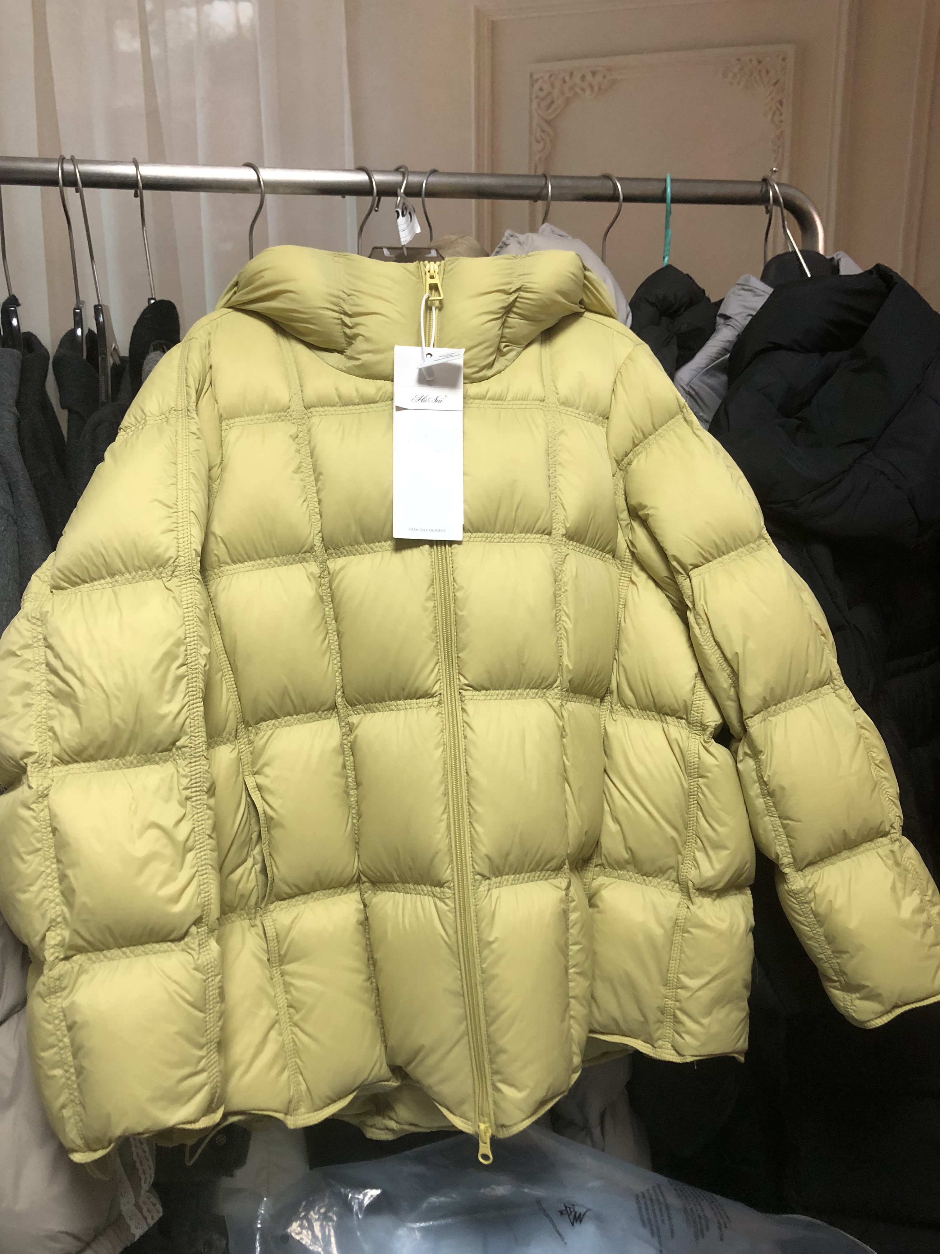 浅绿小方块90白鸭绒加厚羽绒服