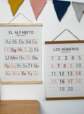儿童彩色字母表ABC数字123挂轴画