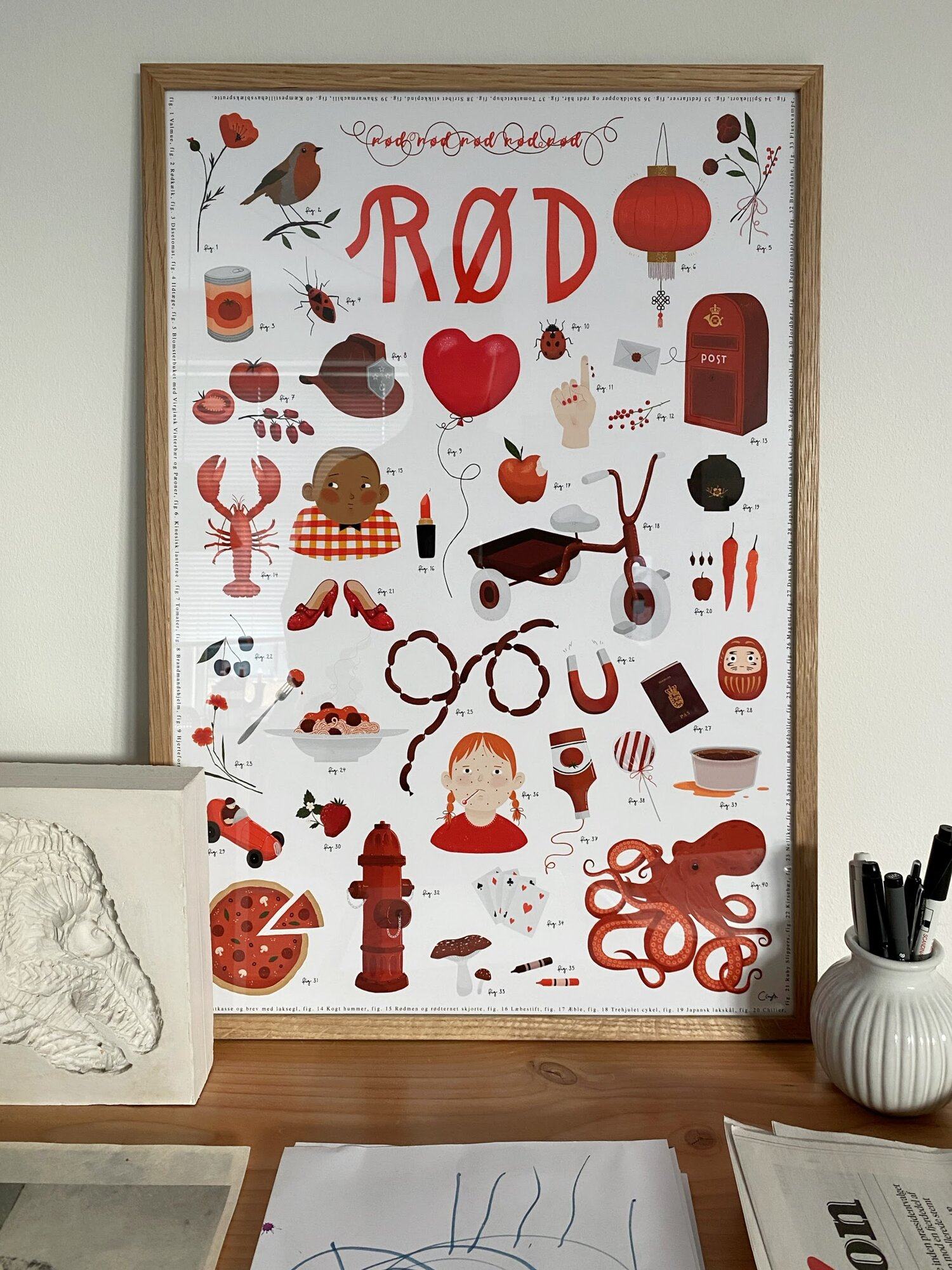 北欧简约卡通插画红黄蓝色海报设计儿童房卧室装饰画艺术画芯定制