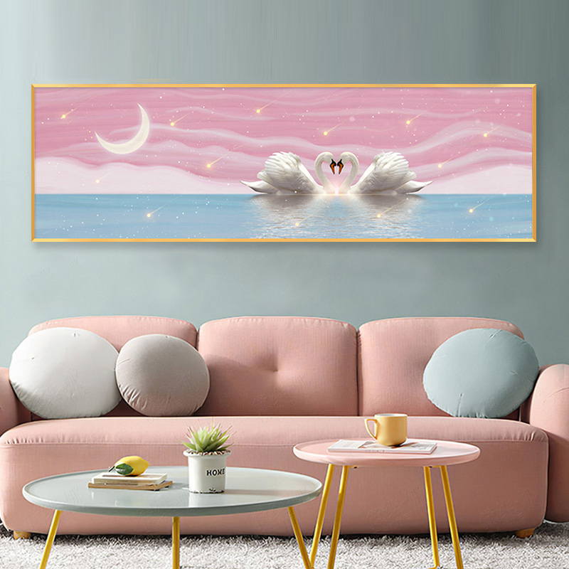 2025新款钻石画天鹅湖风景床头画简约现代客厅卧室满钻粘贴十字绣