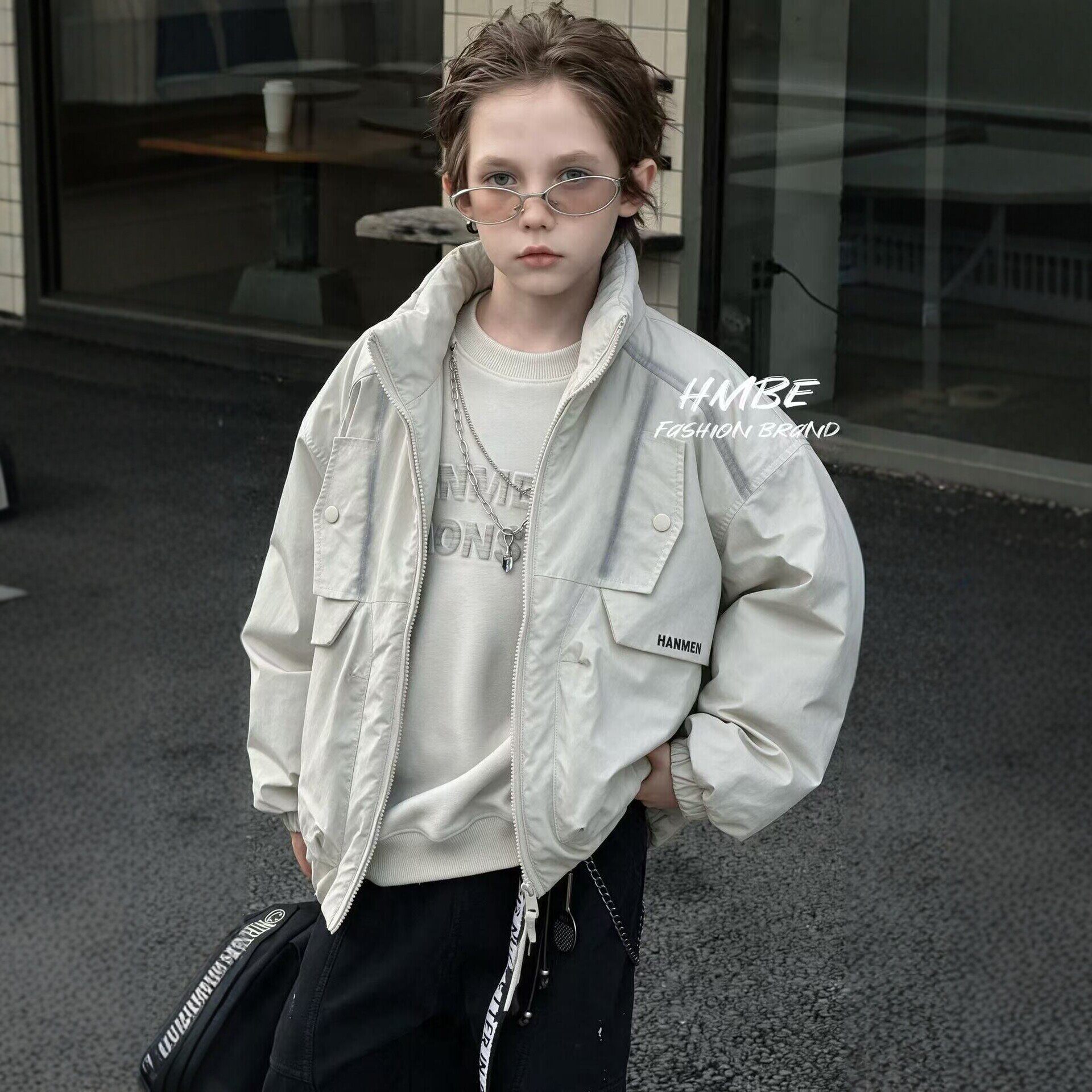男童潮酷工装棉服立领飞行夹克外套2026新款中大童加绒保暖棉衣潮