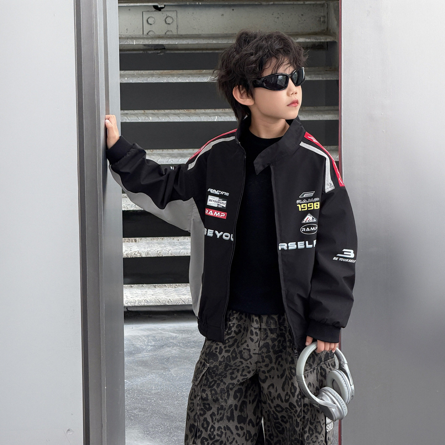 棉小铺男童外套秋季儿童机车服韩版2026新款潮酷立领运动童装套装