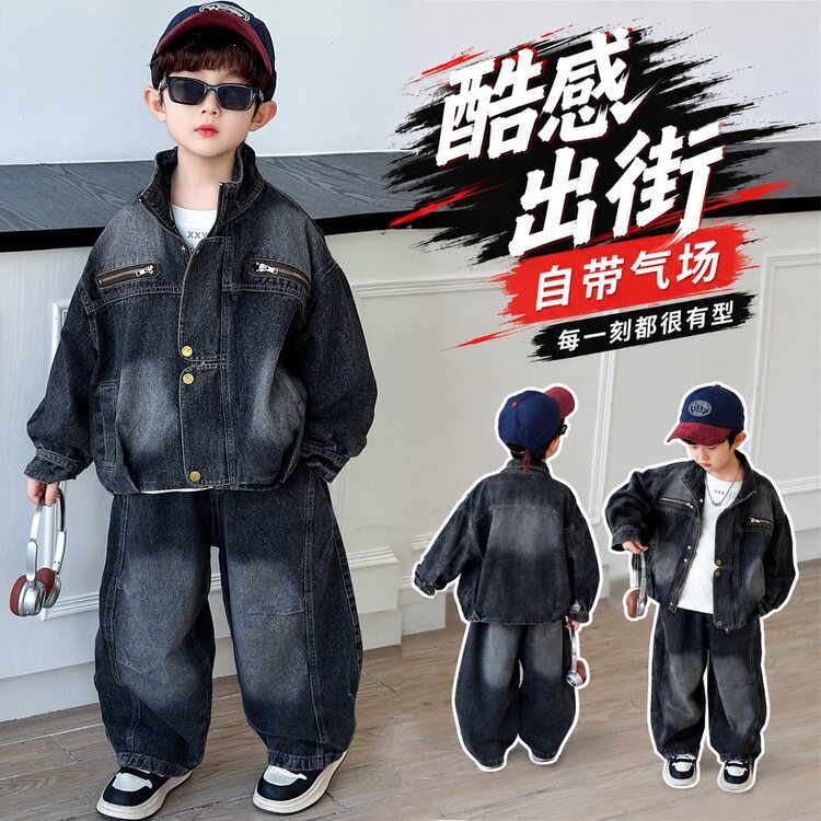 童装男童春秋装牛仔套装韩版儿童帅气潮款两件套宝宝痞帅衣服外贸