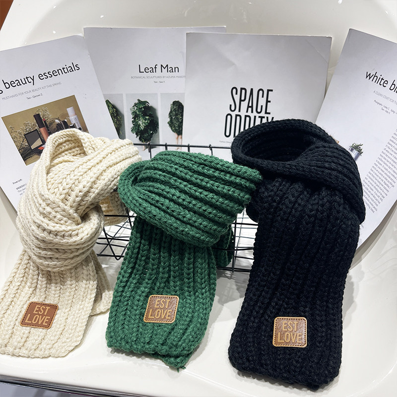 소년 가을 겨울 한국 스타일 울 스카프 2022 새로운 어린이 겨울 따뜻한 니트 스카프  다재다능하고 유행