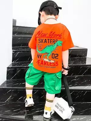 Boy set 2021 new summer cotton short sleeve baby Korean version foreign school children's summer two-piece children's clothing tide