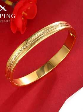 旭平首饰跨境外贸车花磨砂手镯 民族风复古镀24k金色婚庆手镯女