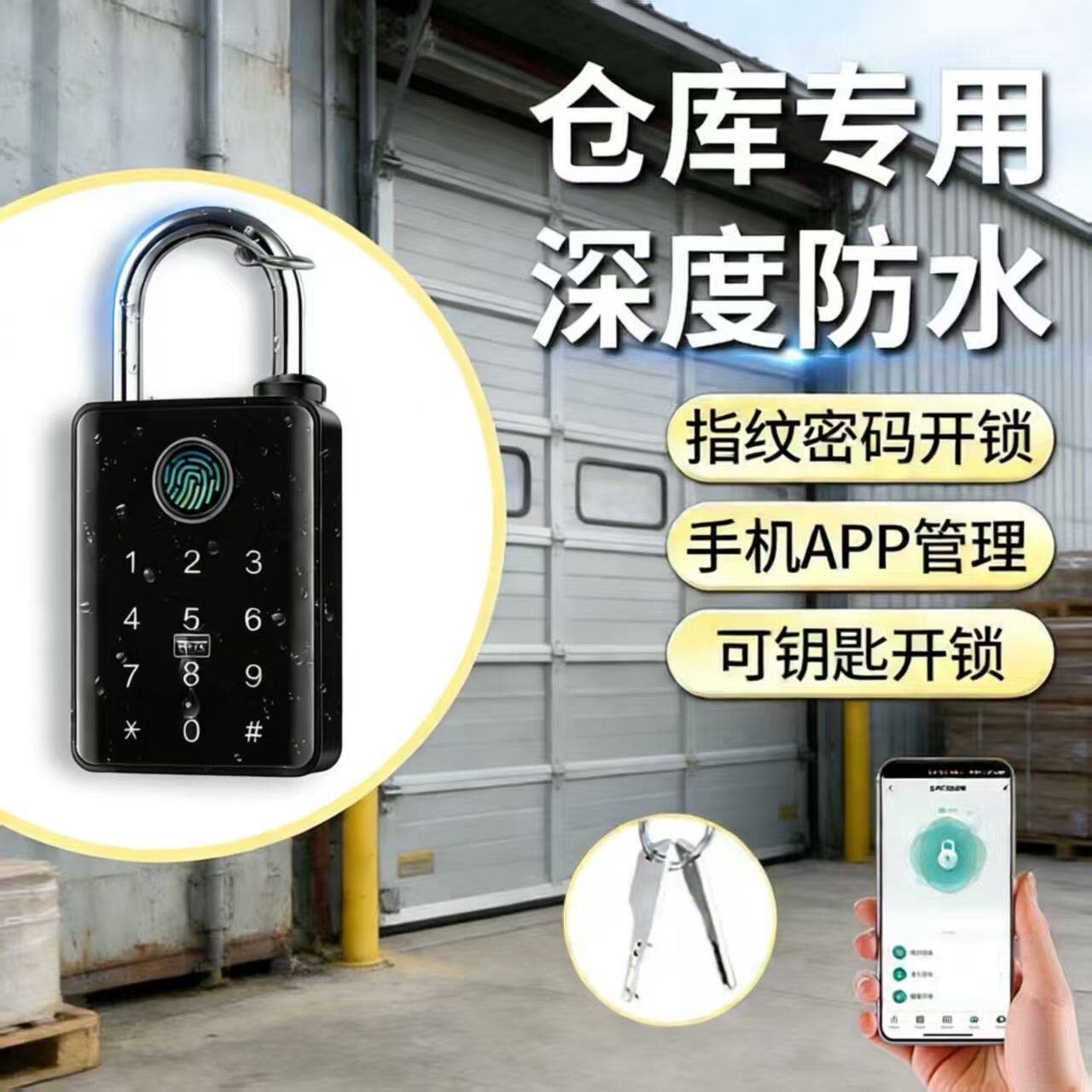 户外仓库防水防雨智能密码指纹挂锁锁库房门锁钥匙锁头远程遥控