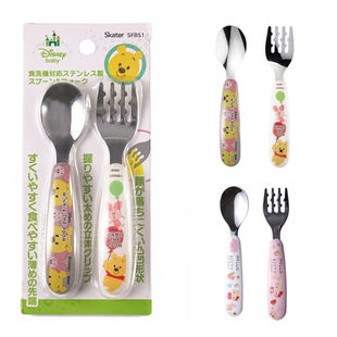 日本SKATER斯凯达迪士尼维尼熊凯蒂猫宝宝儿童勺子叉子不锈钢餐具