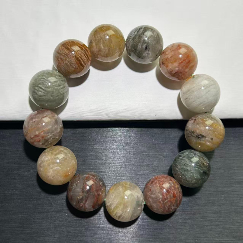 天然千层四季幽灵水晶手串满矿四季幽灵深绿幽灵串珠手链水晶直播