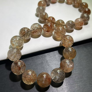 天然黑金超水晶手串黑金丝水晶手链百搭黄发晶男女情侣金发晶手链