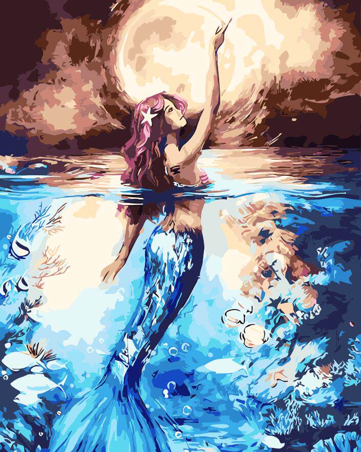 diy数字油画 人物风景 淡彩手工填充减压数码手绘装饰画 海的女儿