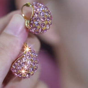 满钻粉色提篮耳扣女2025新款爆款轻奢高级感耳环气质大气耳饰耳坠