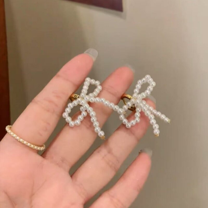 法式复古淑女风蝴蝶结珍珠耳环