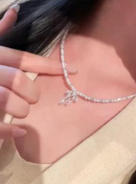 夏季新款甜美芭蕾风珍珠蝴蝶结项链浪漫少女心锁骨链高级感项饰品