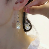 个性 蝴蝶结珍珠流苏耳线设计感锆石纯银针耳坠2025新款 爆款 耳饰女