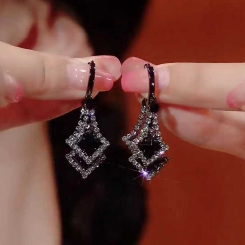独特设计几何菱形流苏气质耳环女