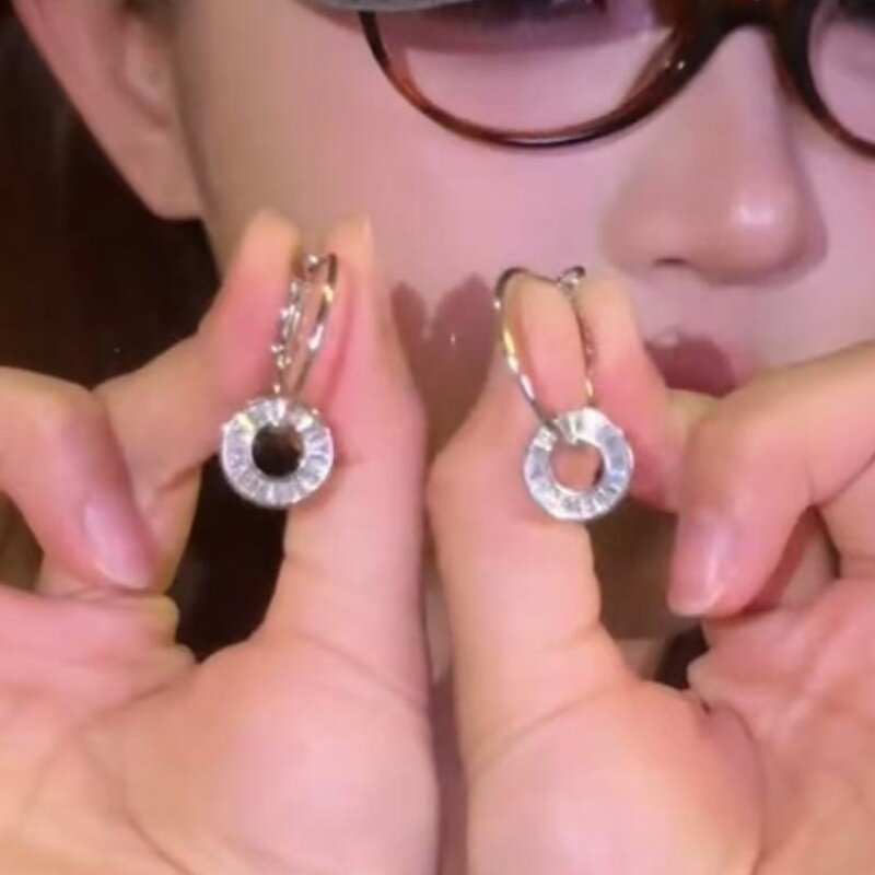 超闪锆石圆圈罗盘耳钉耳环银针