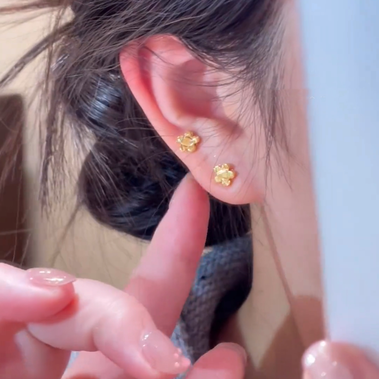 复古气质金色小花朵小耳钉小众设计感耳环S925银针耳饰2024年新款