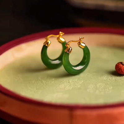 高级感青玉小圈圈耳饰高级感气质S925纯银耳环耳圈名媛耳坠耳钉饰